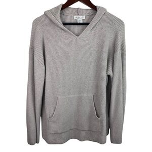 Rachel Zoe | Silver Gray Ribbed Hooded Pullover Sweater